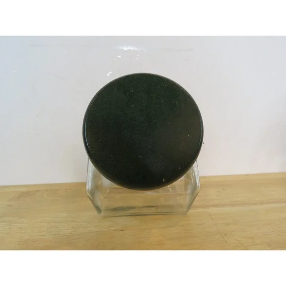 VTG Glass Canister Set Of 3 Green Wood Lids Pentagon Mercantile Country